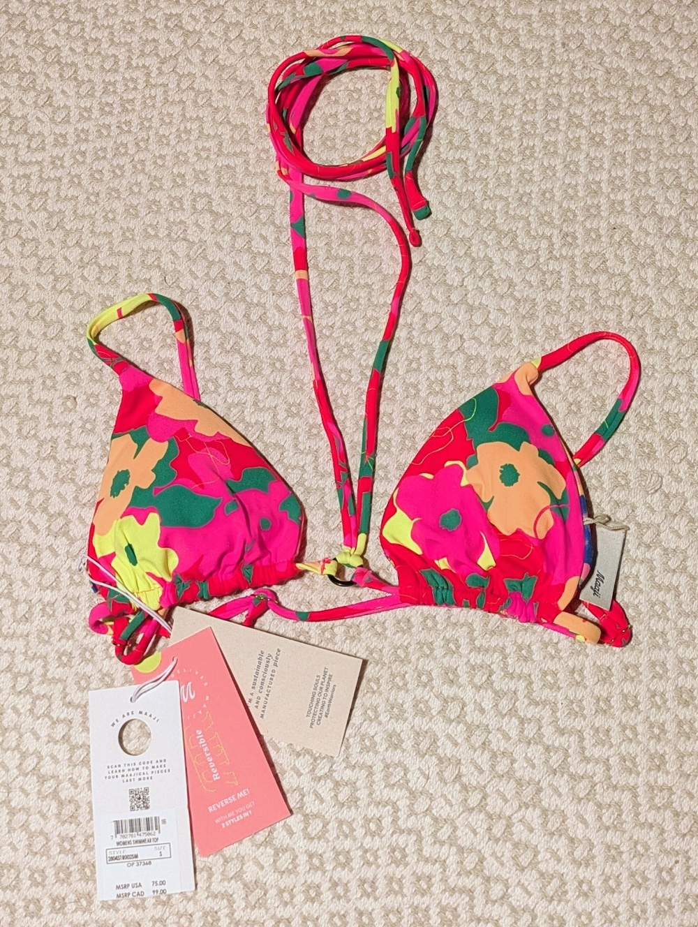 NWT S Maaji String Triangle Bikini Reversible Top